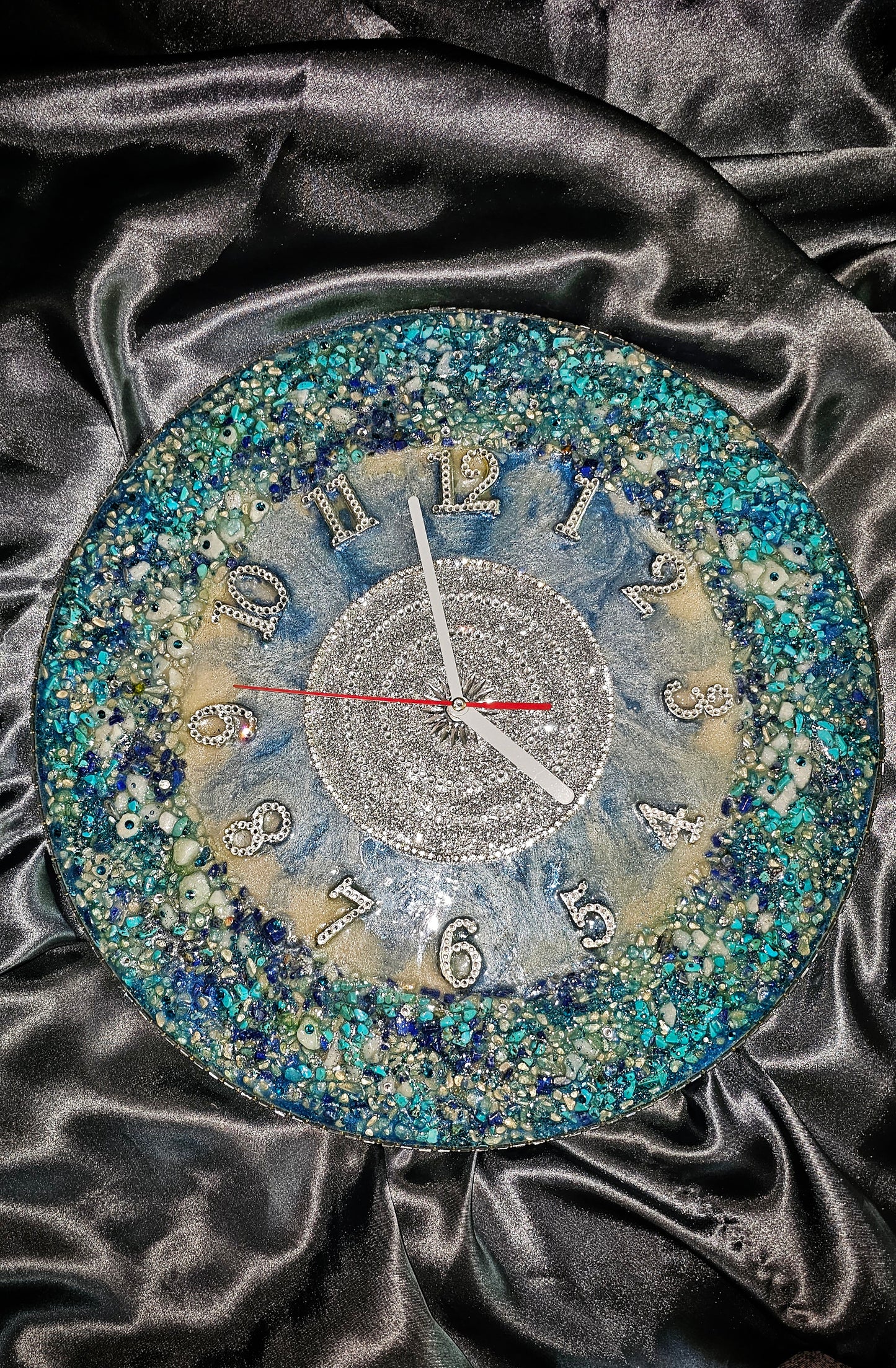 Luxury exclusive handmade wall clock with natural stones and crystals