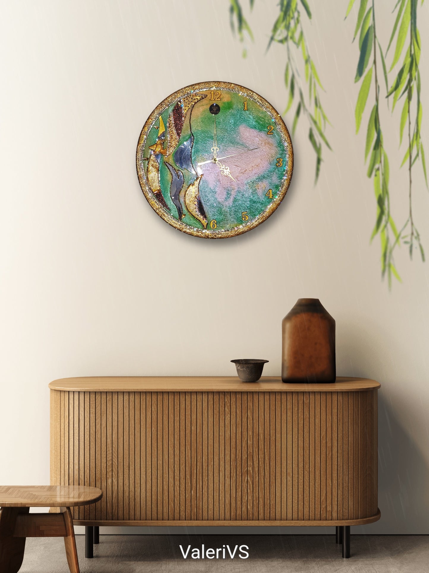 Green luxury exclusive handmade wall clock