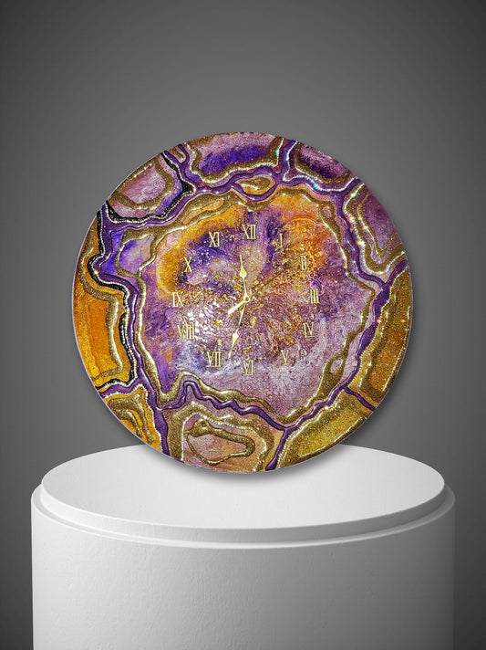 Purple sparkling wall clock, luxury exclusive home decor