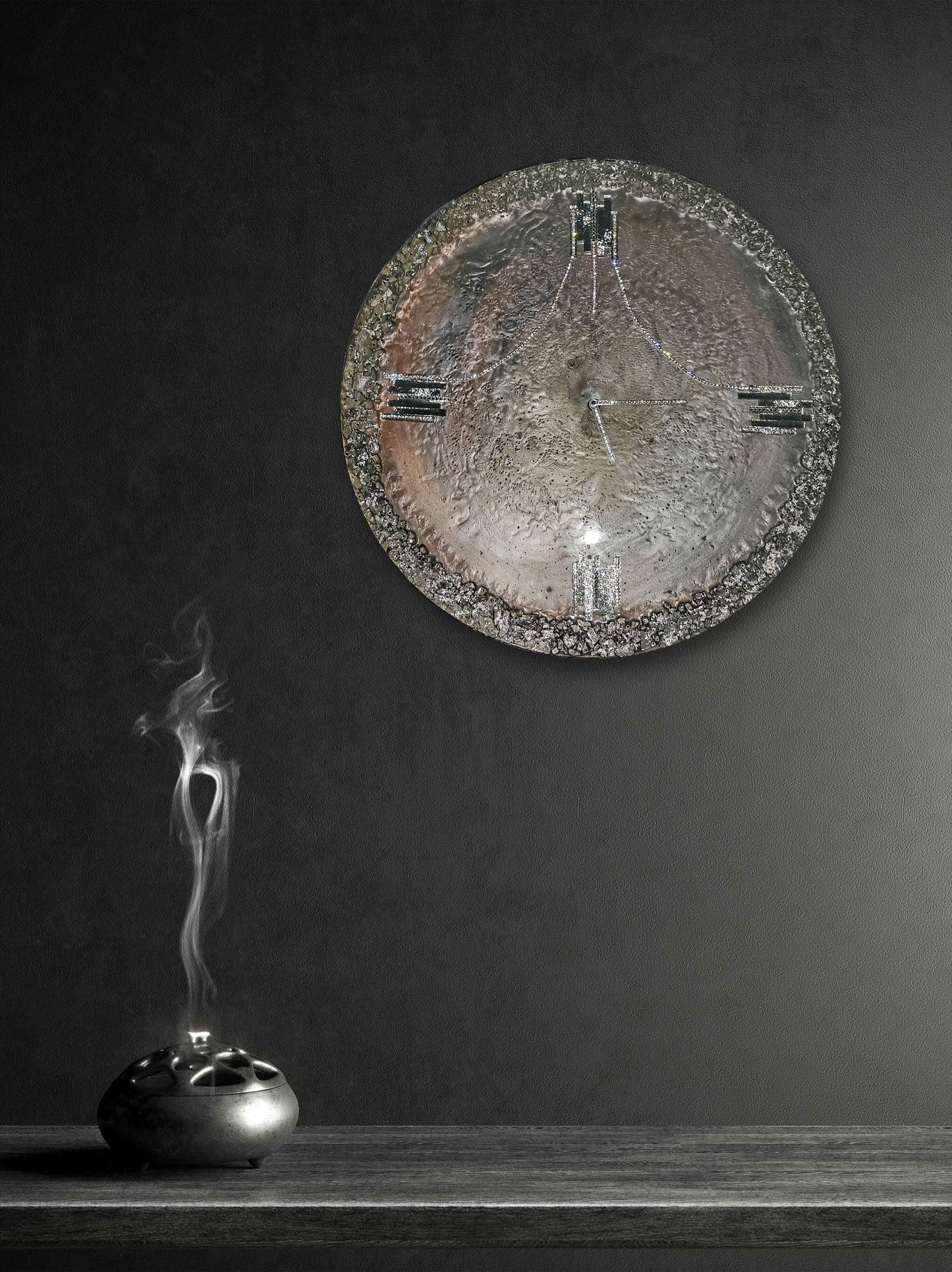 Exclusive, luxury, handmade wall clock with natural stones and crystals