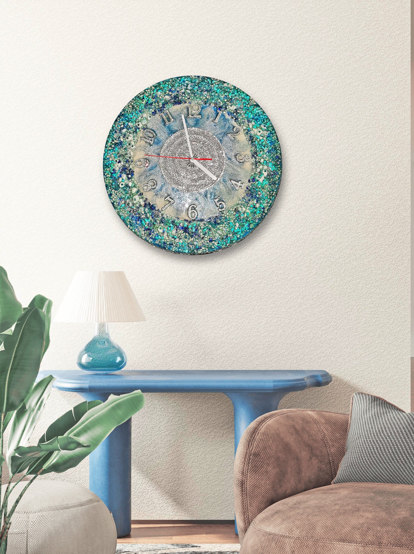 Luxury exclusive handmade wall clock with natural stones and crystals