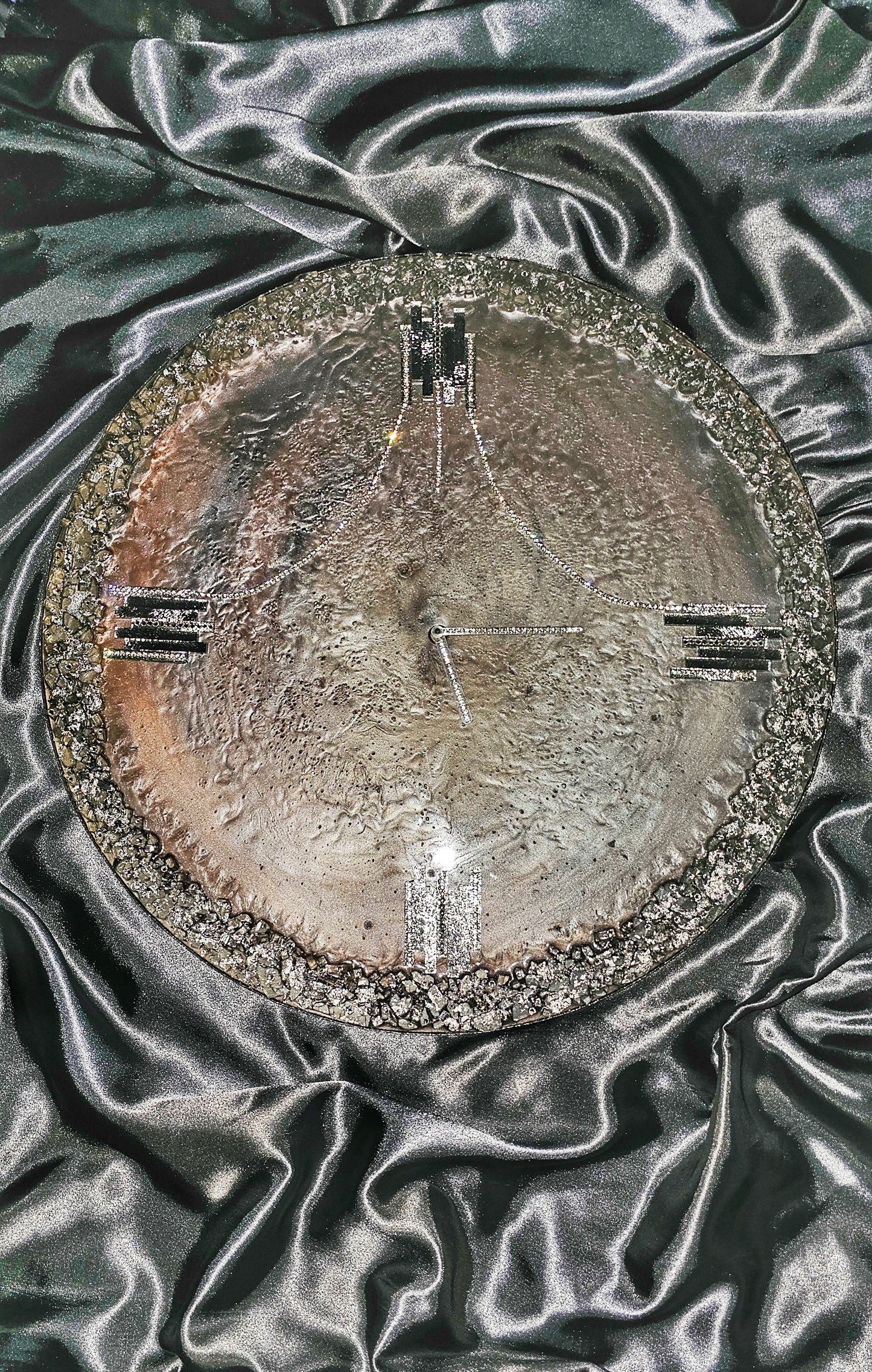 Exclusive, luxury, handmade wall clock with natural stones and crystals