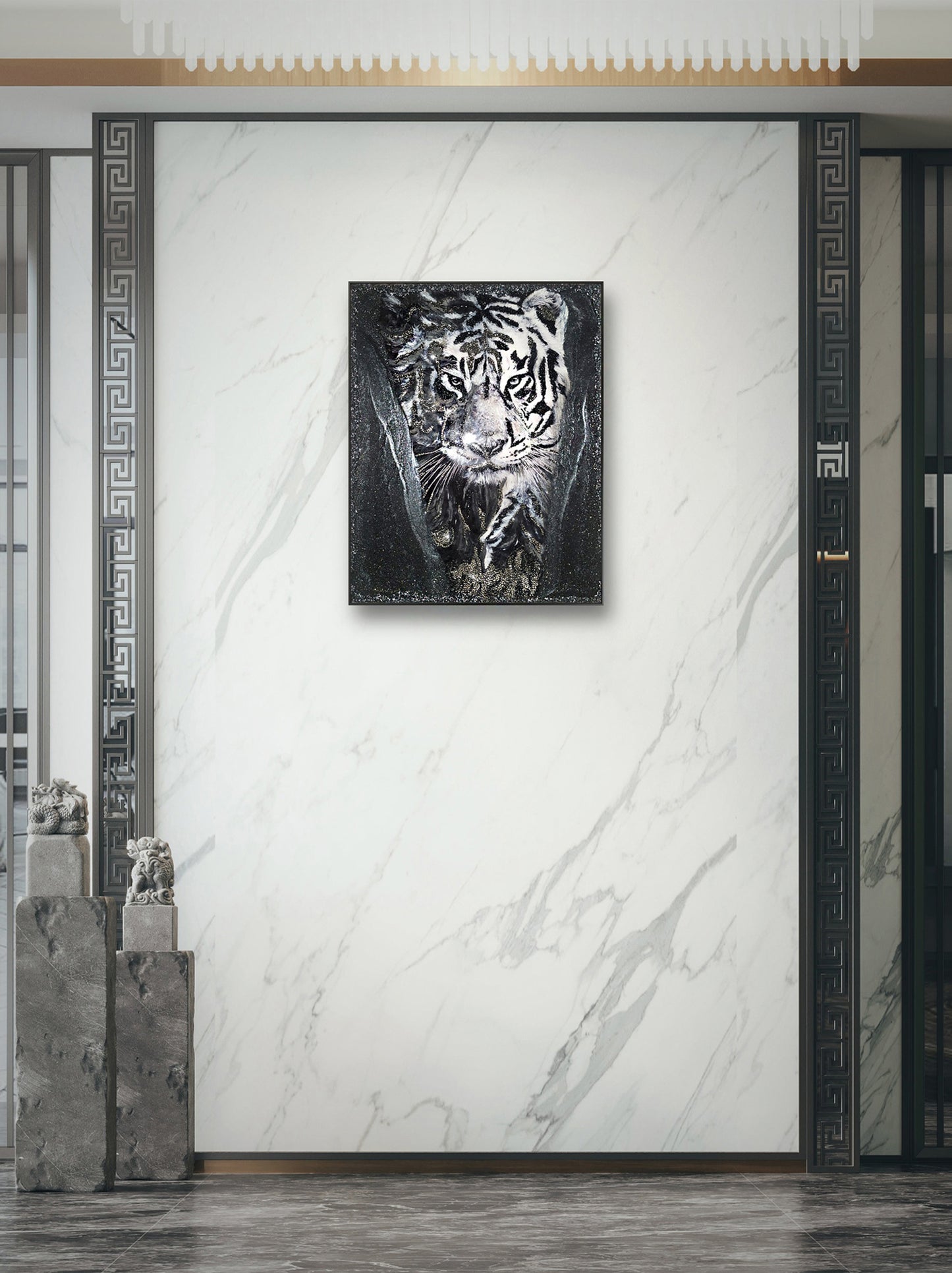 Sparkling resin art 'White tiger"