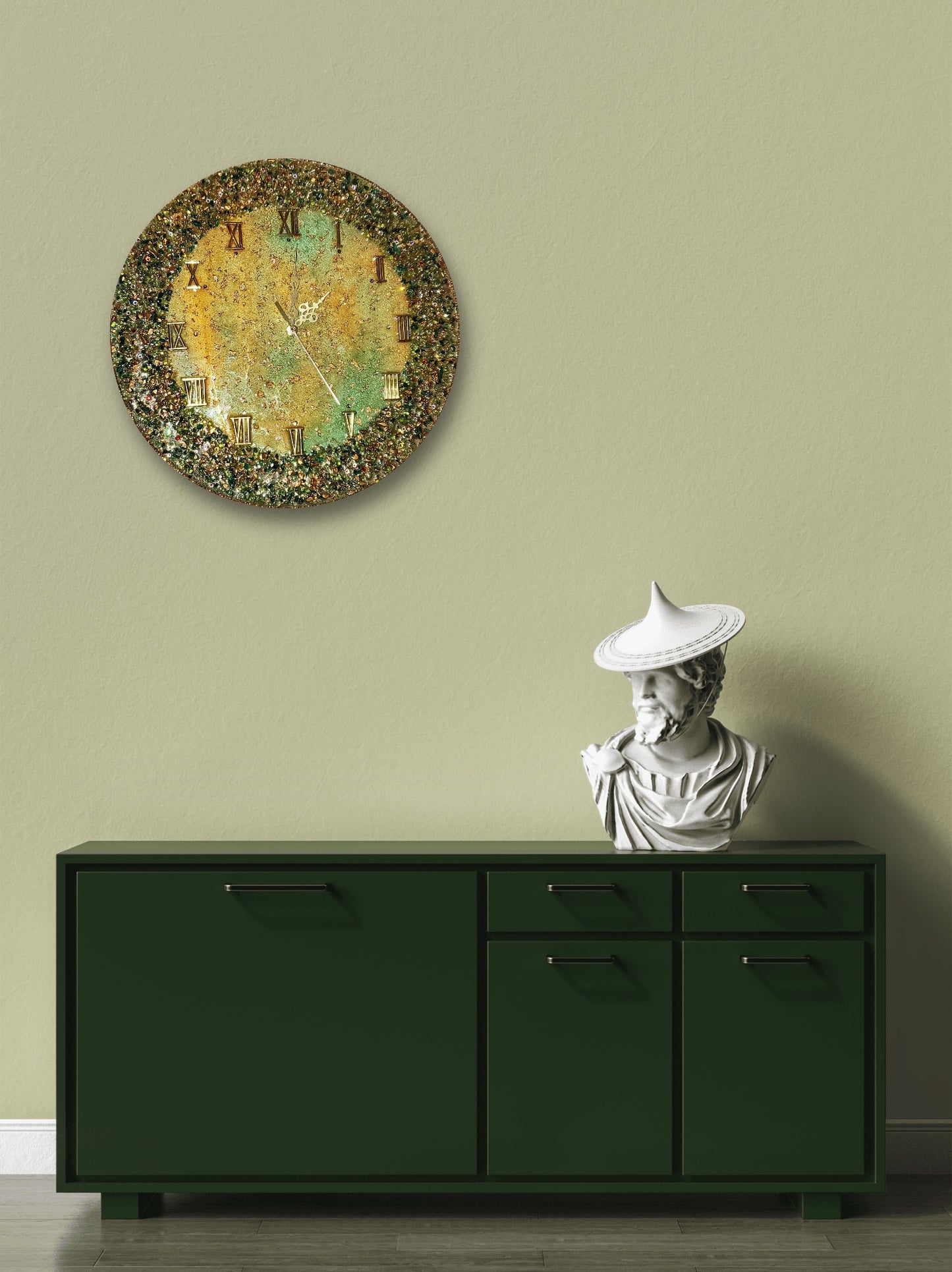 Luxury exclusive handmade wall clock with natural stones and crystals