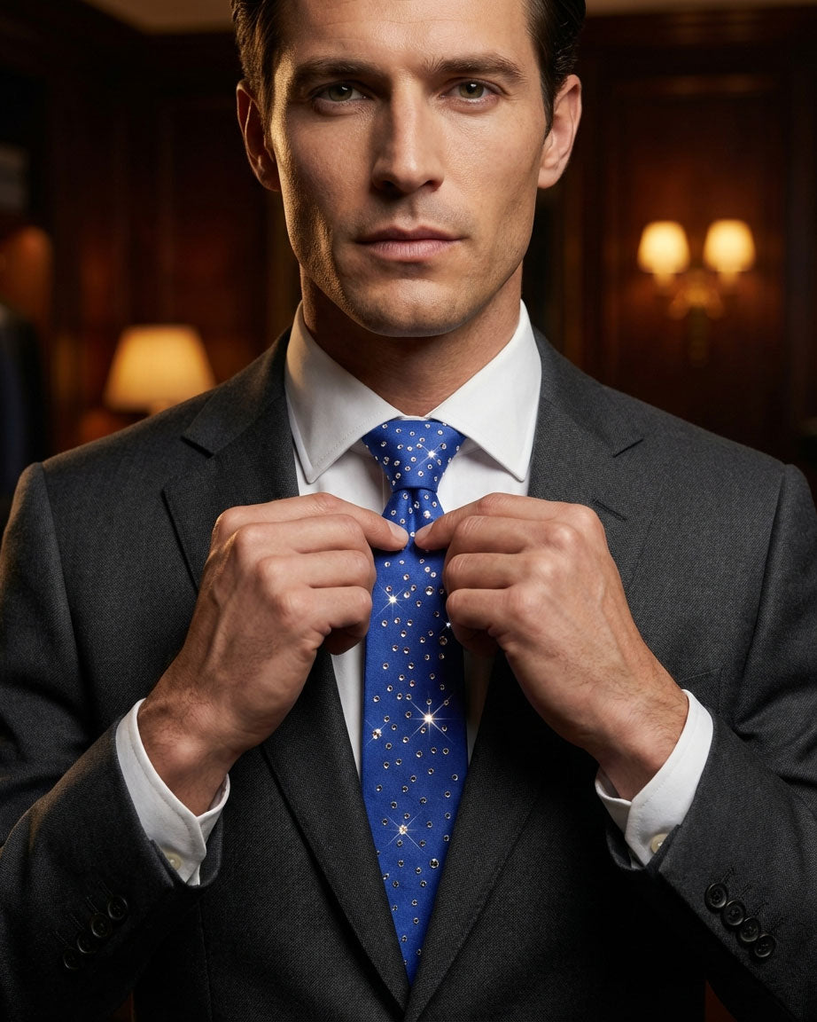 Blue necktie with Swarovski crystals