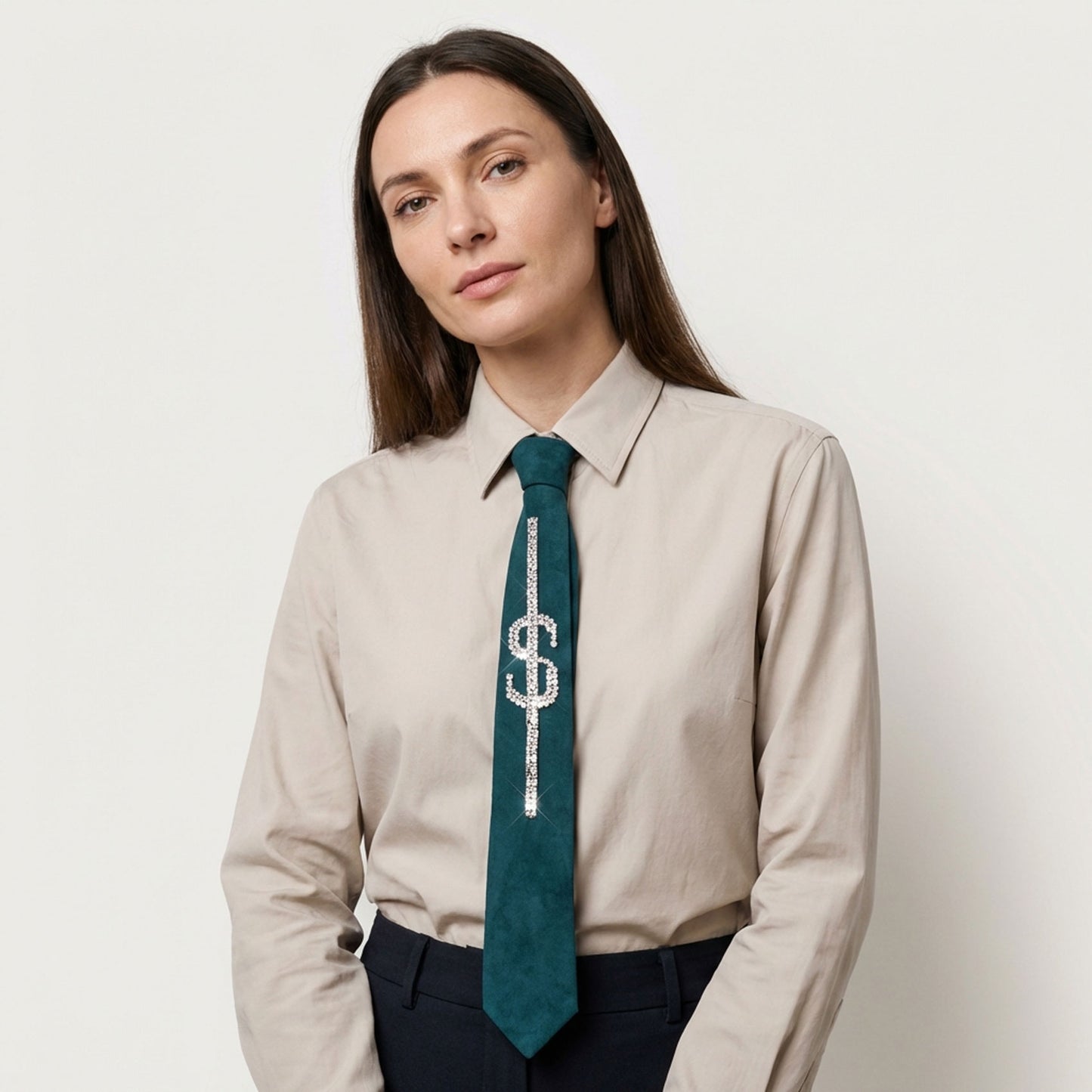 Green necktie with Swarovski crystals
