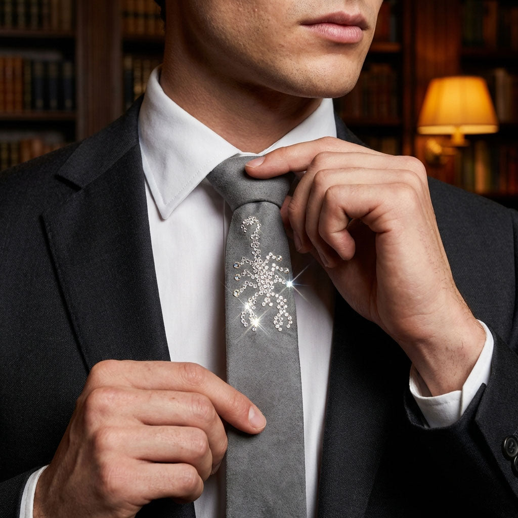 Grey necktie with Swarovski crystals