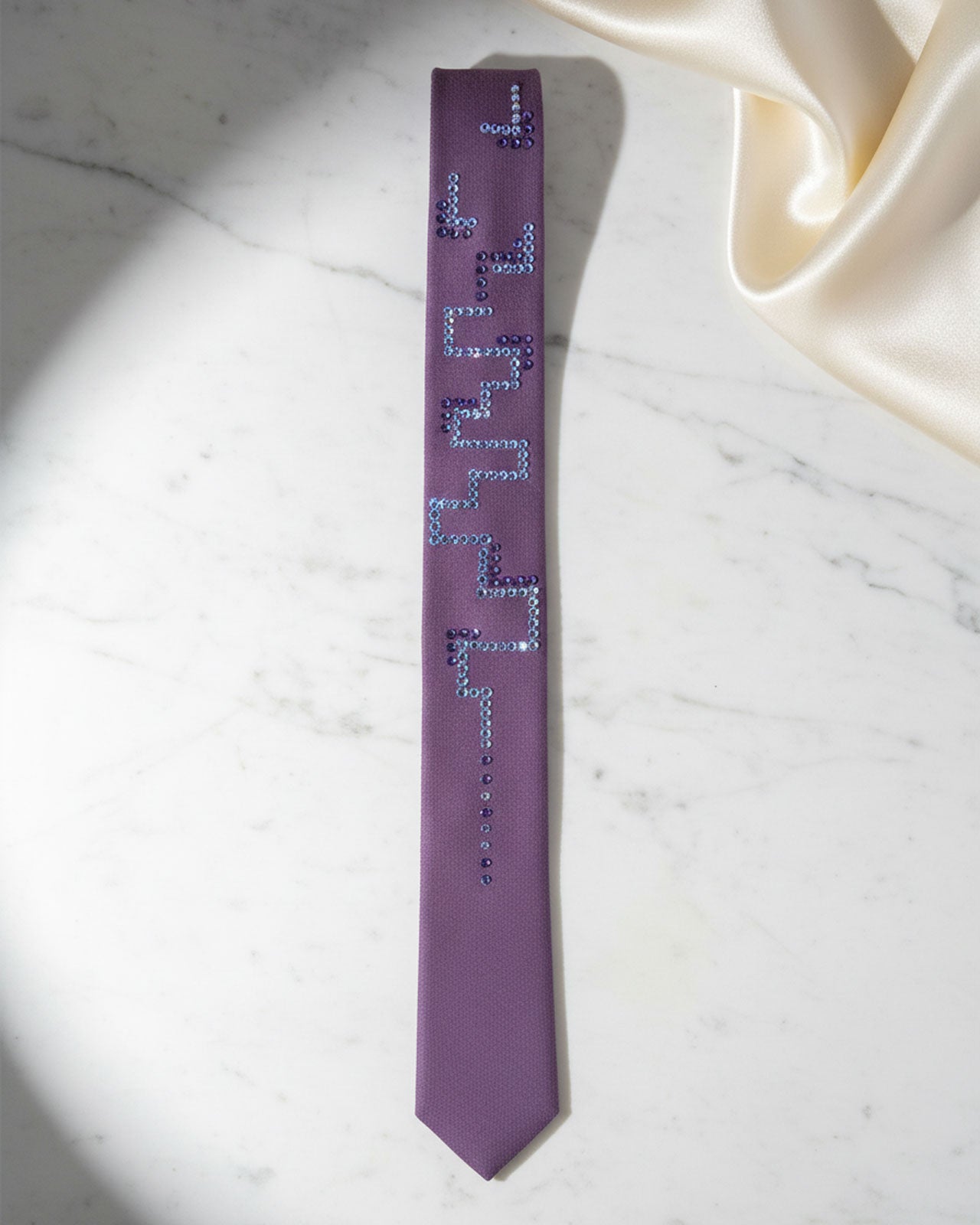 Purple suede necktie with Swarovski crystals