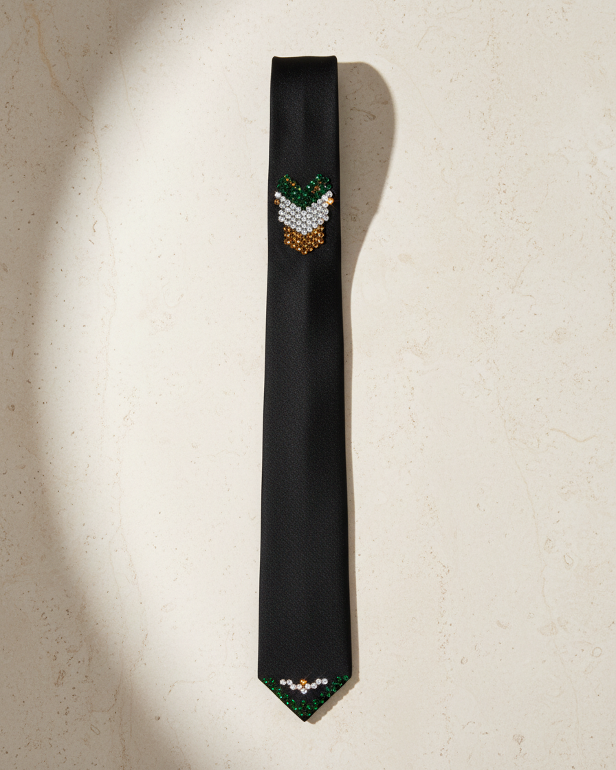 Black necktie with Swarovski crystals