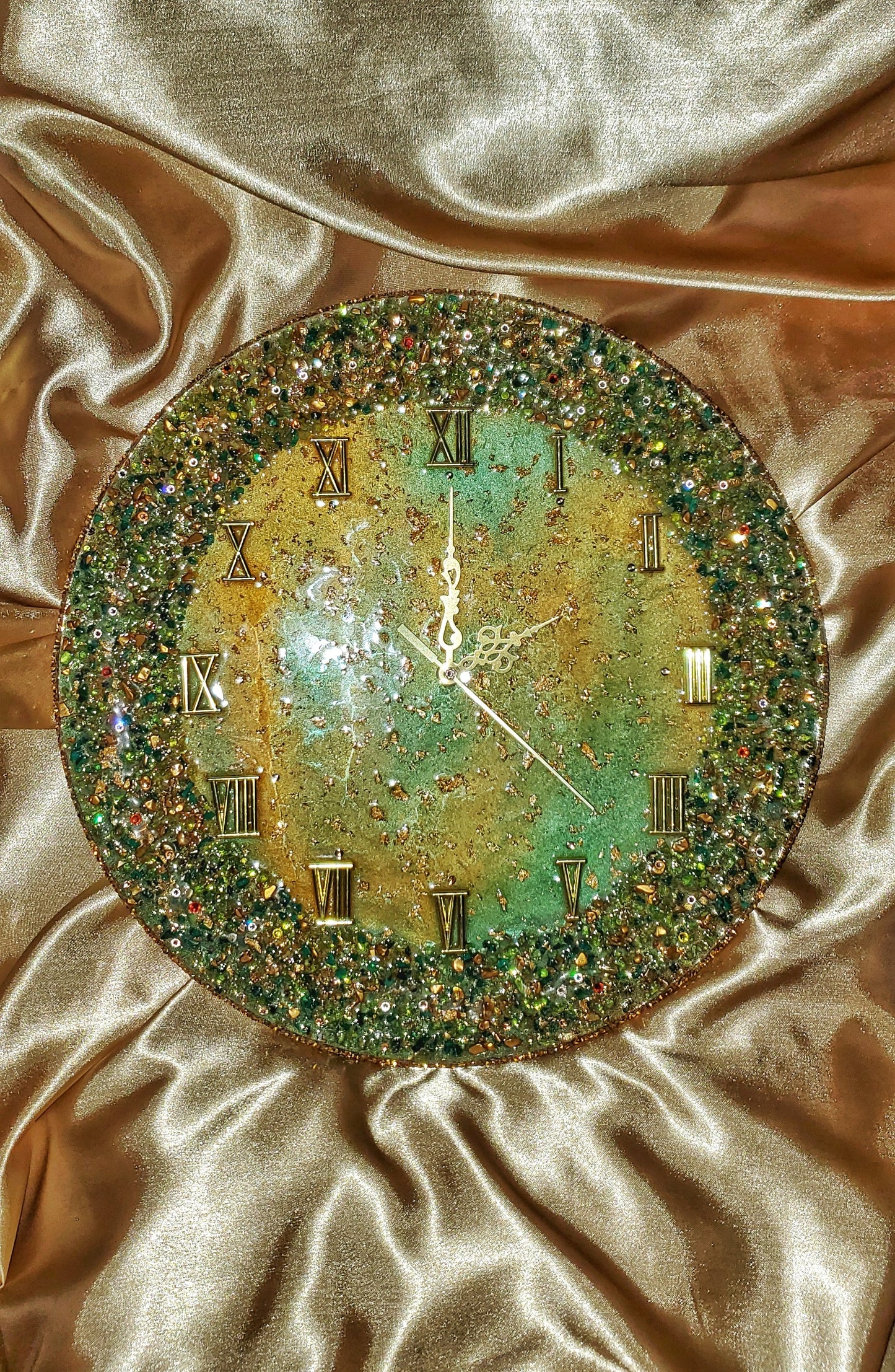 Luxury exclusive handmade wall clock with natural stones and crystals