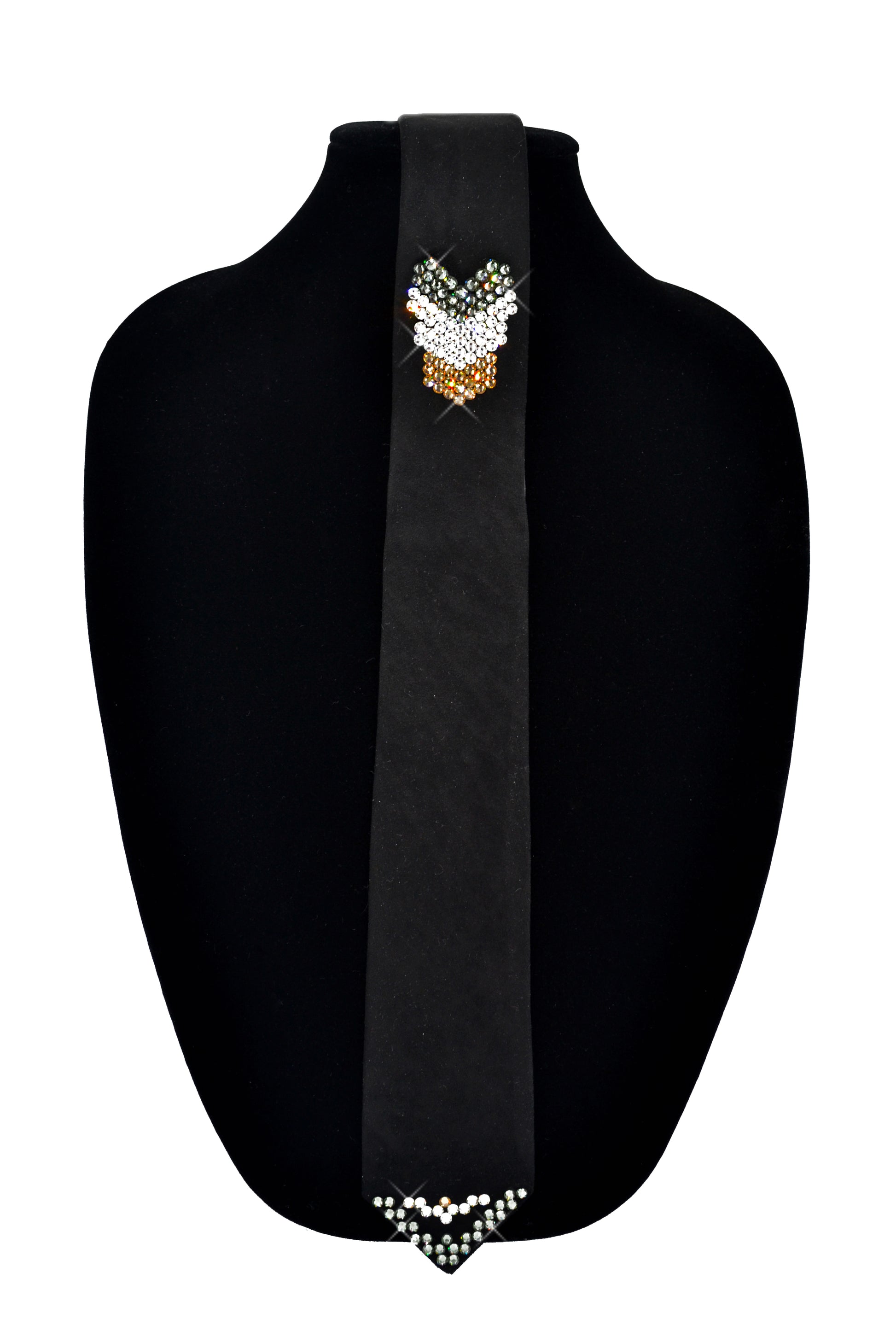 Black suede tie with swarovski crystals, wedding tie accessory