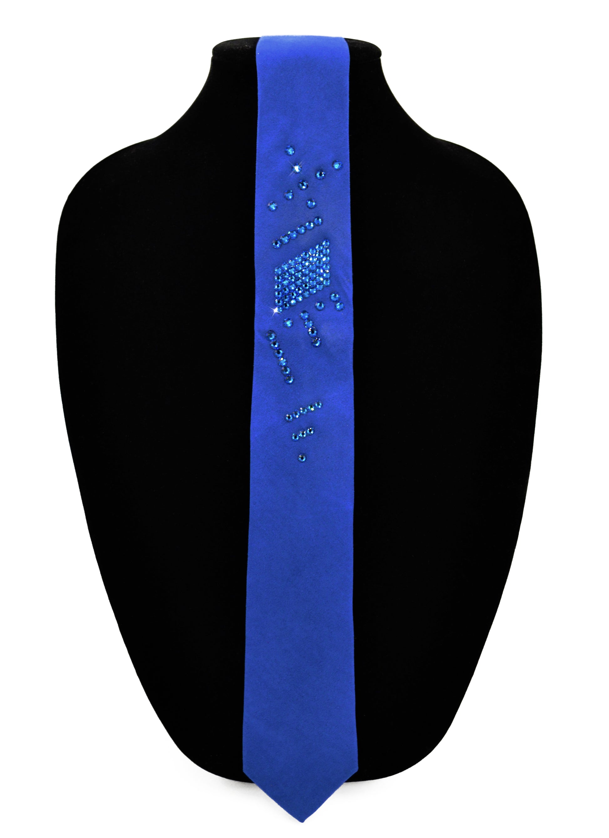 Blue suede tie with swarovski crystals, wedding tie accessory
