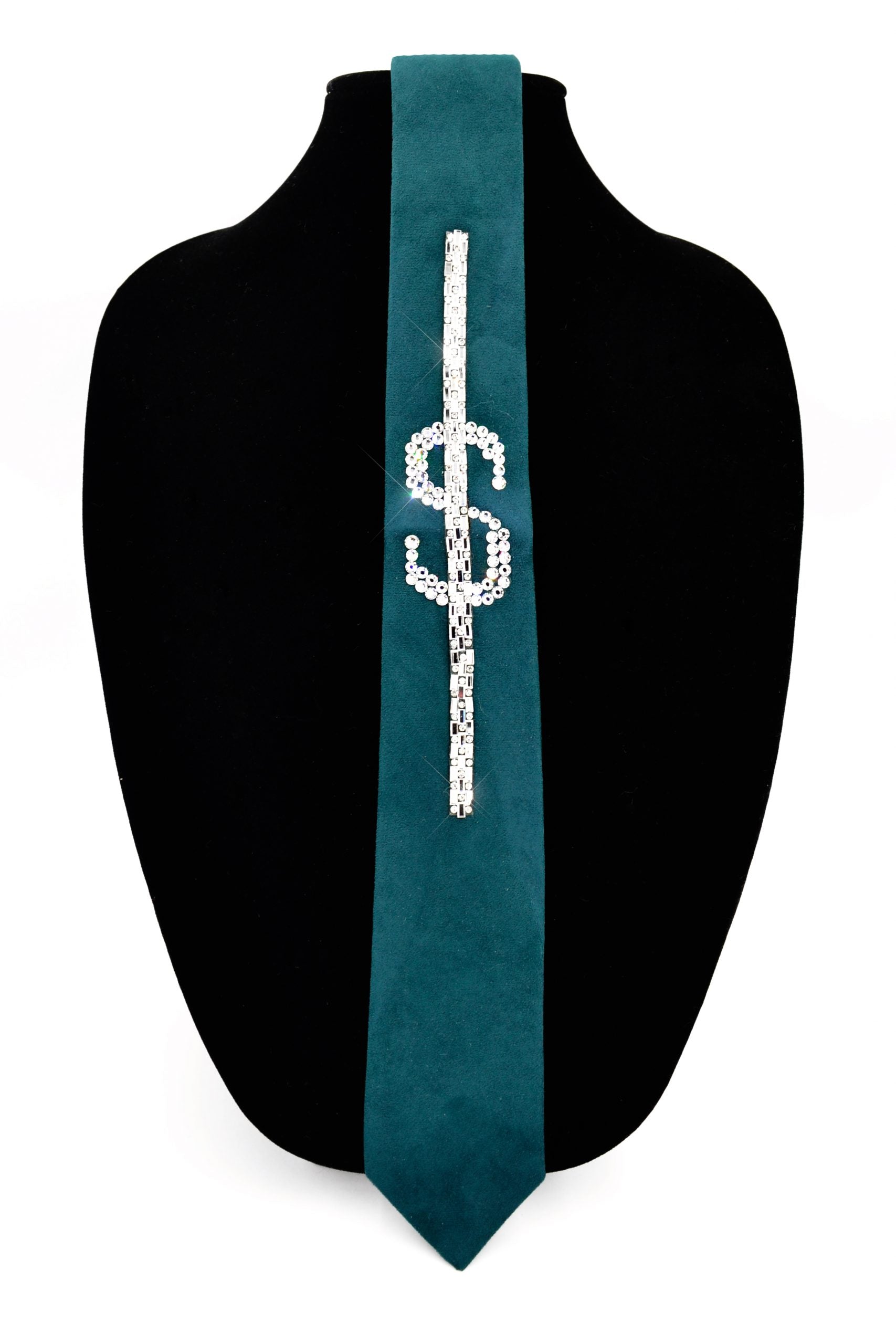 Green suede tie with swarovski crystals, wedding, prom, birthday accessory