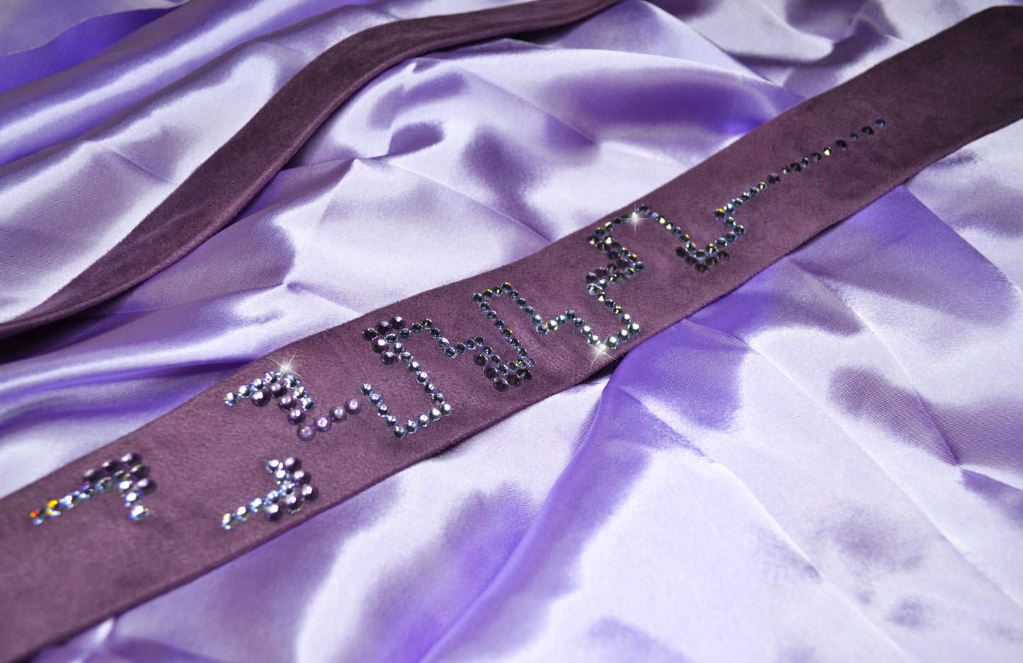 Purple suede necktie with Swarovski crystals