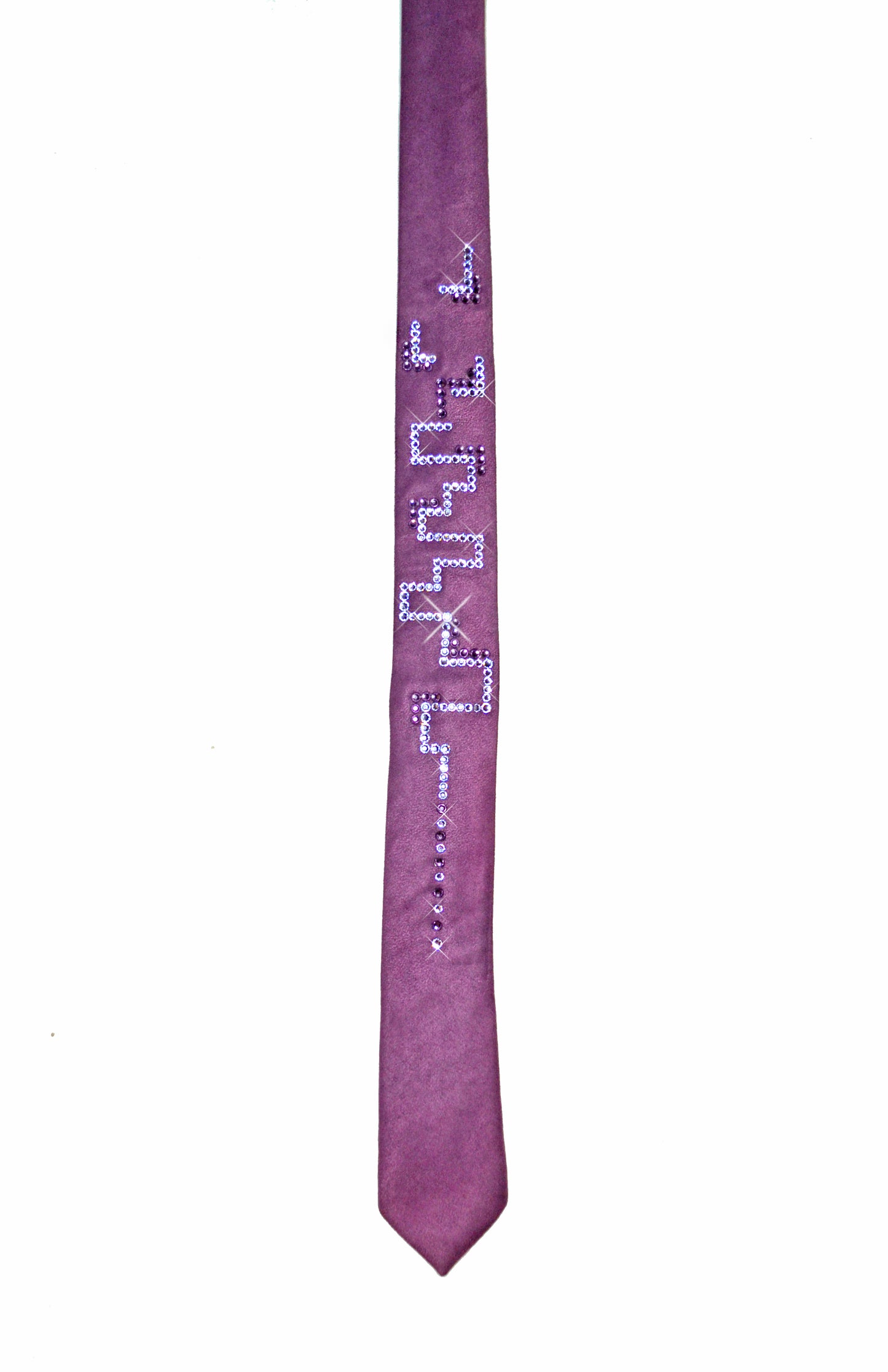 Purple suede necktie with Swarovski crystals