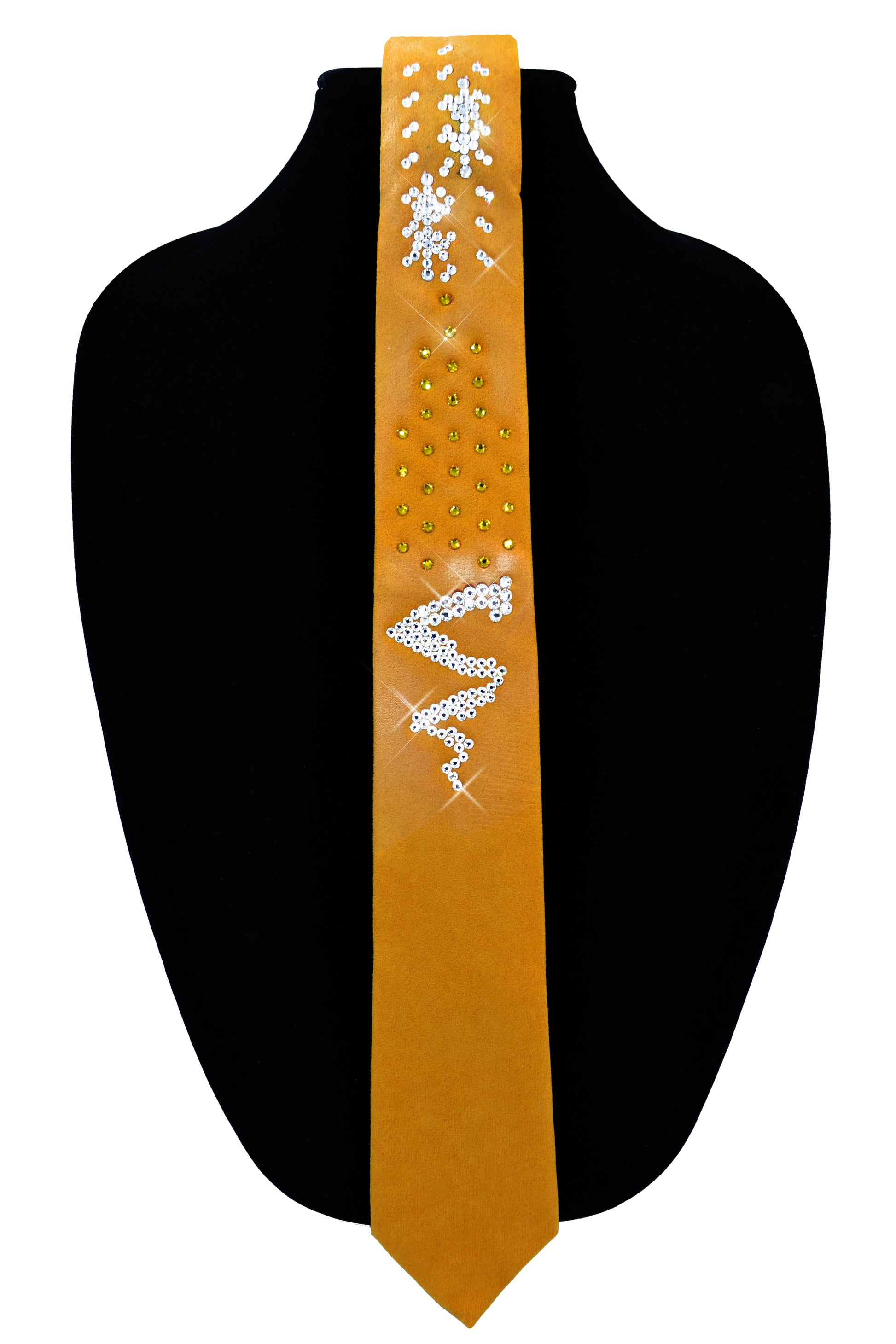 Gold suede tie with swarovski crystals, wedding tie accessory
