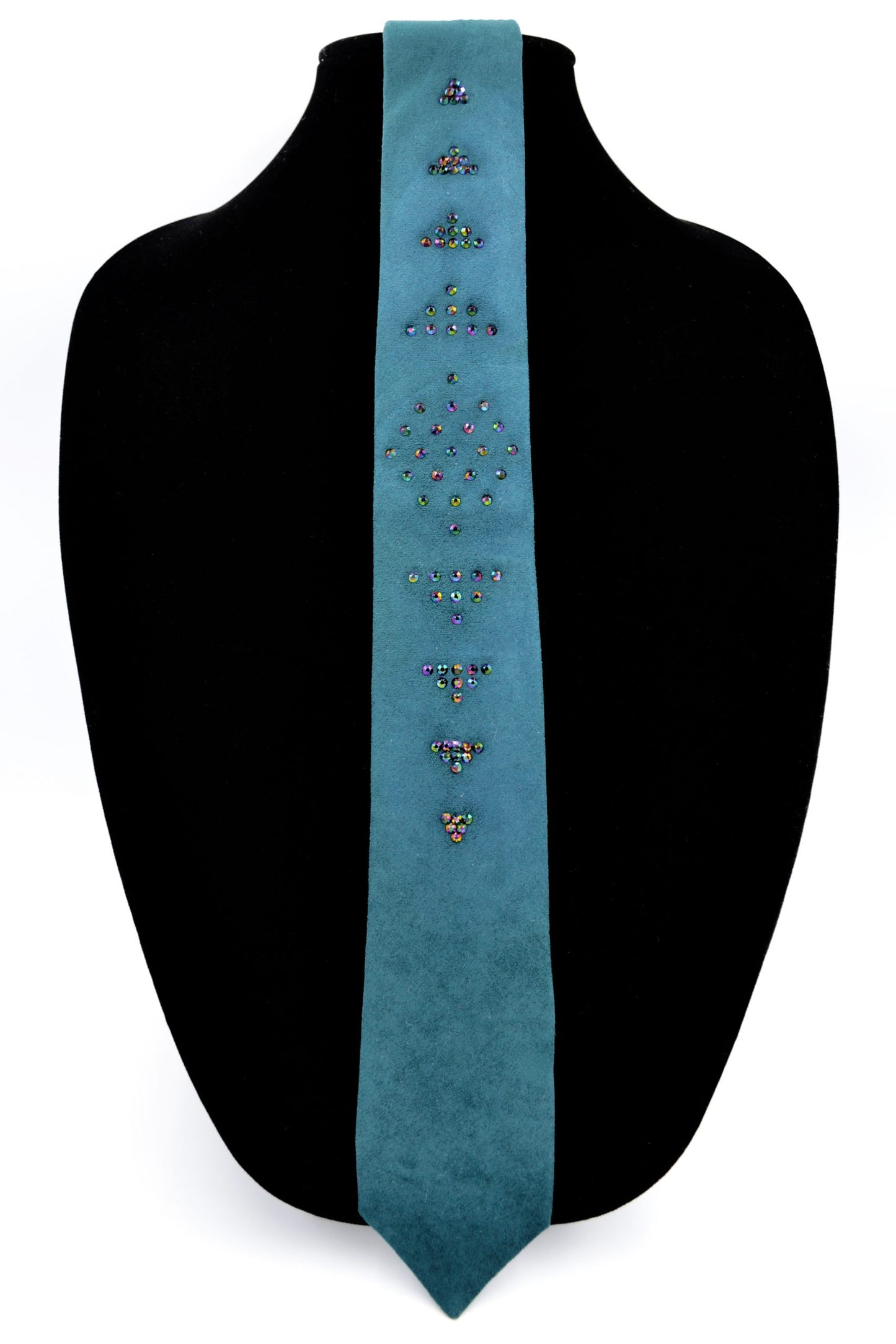 Green suede tie with rhinestones, wedding tie accessory