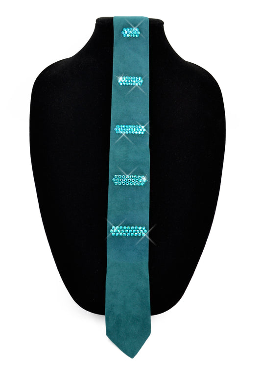 Green suede tie with swarovski crystals, wedding, birthday, prom tie accessory