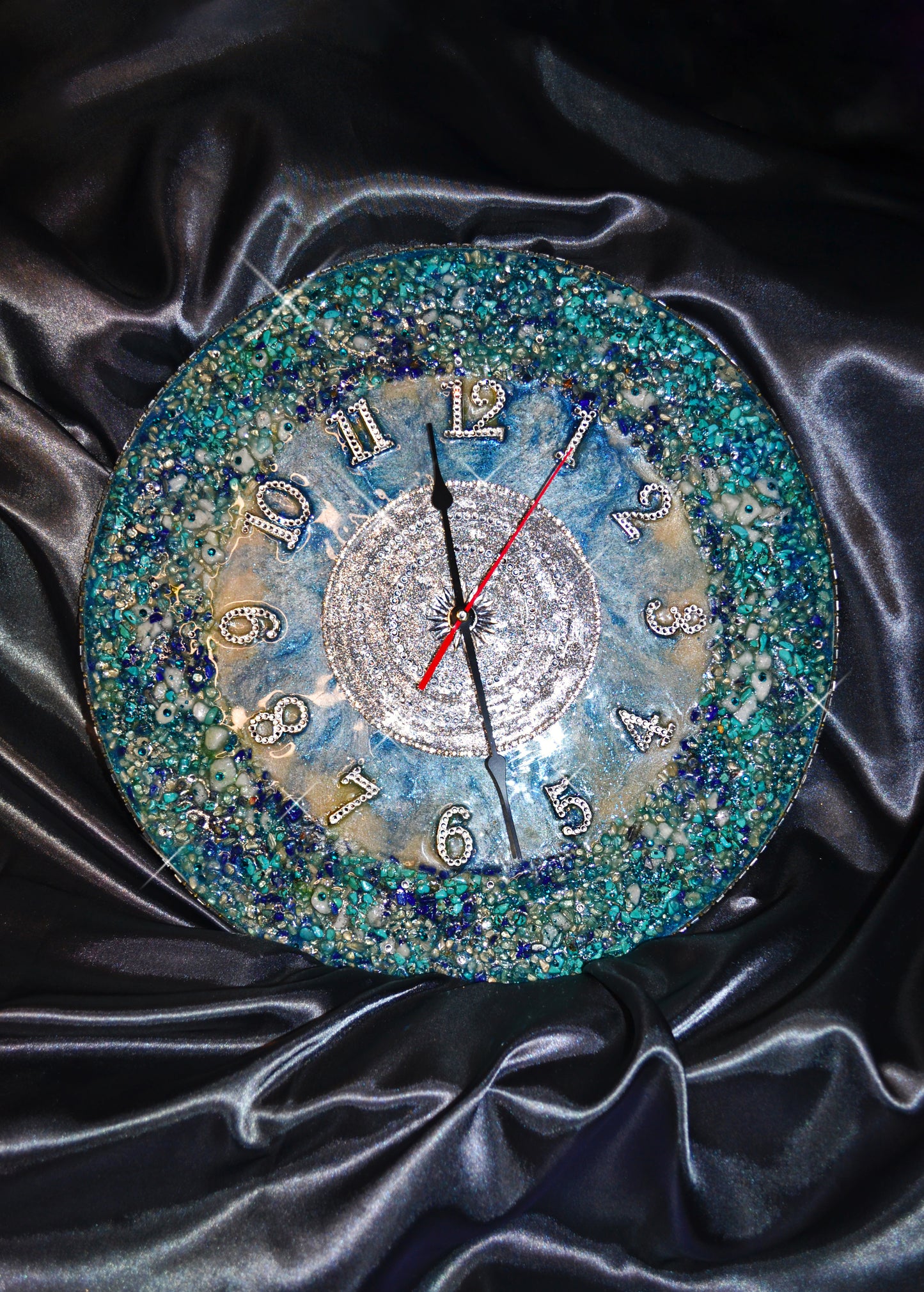 Luxury exclusive handmade wall clock with natural stones and crystals