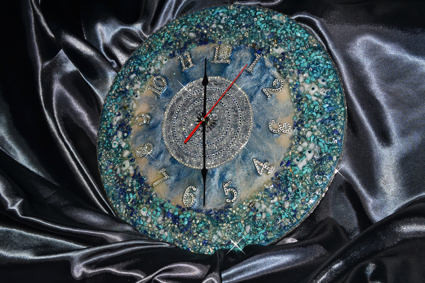 Luxury exclusive handmade wall clock with natural stones and crystals
