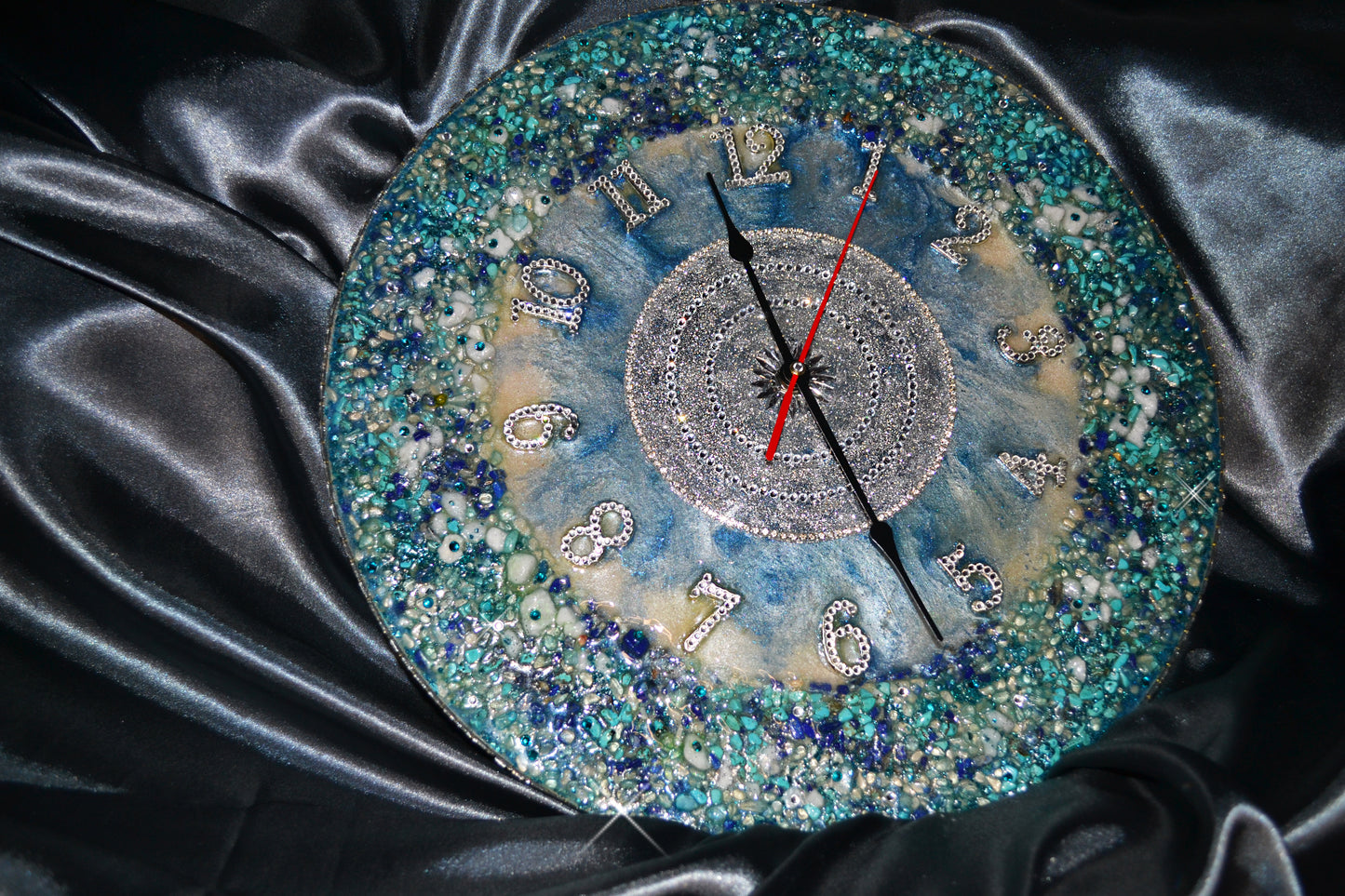 Luxury exclusive handmade wall clock with natural stones and crystals