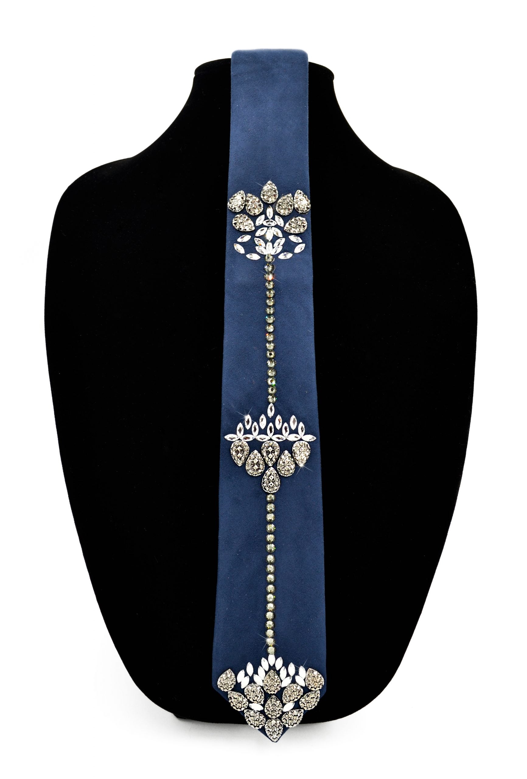 Blue suede tie with swarovski crystals, wedding tie accessory