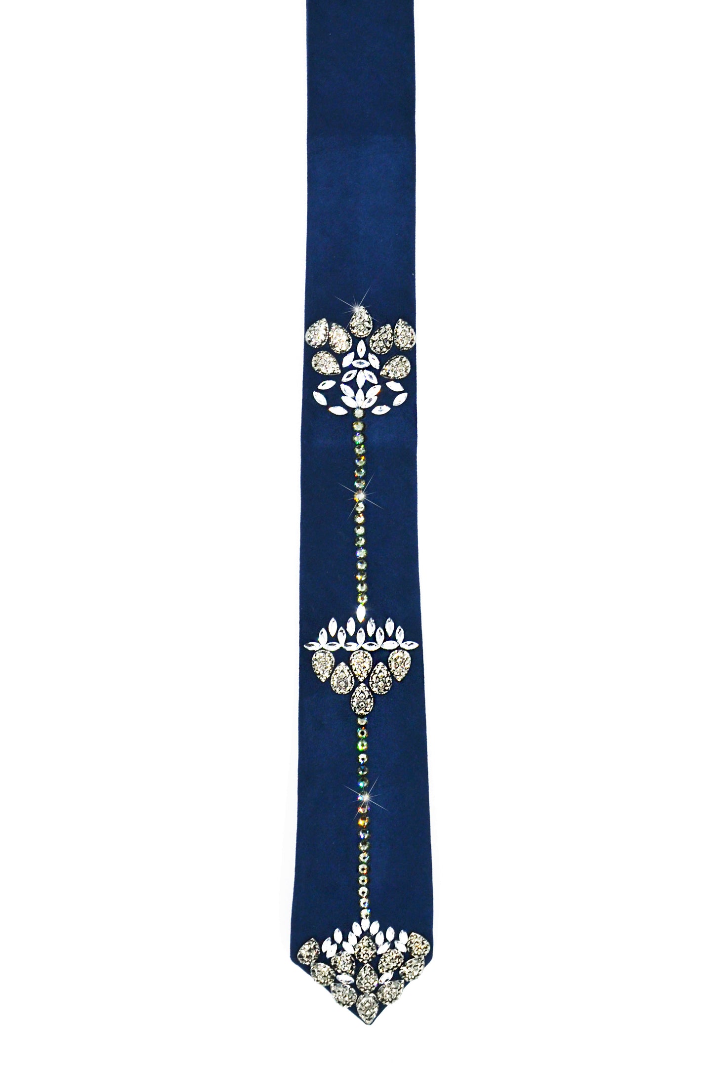 Blue suede necktie with Swarovski crystals