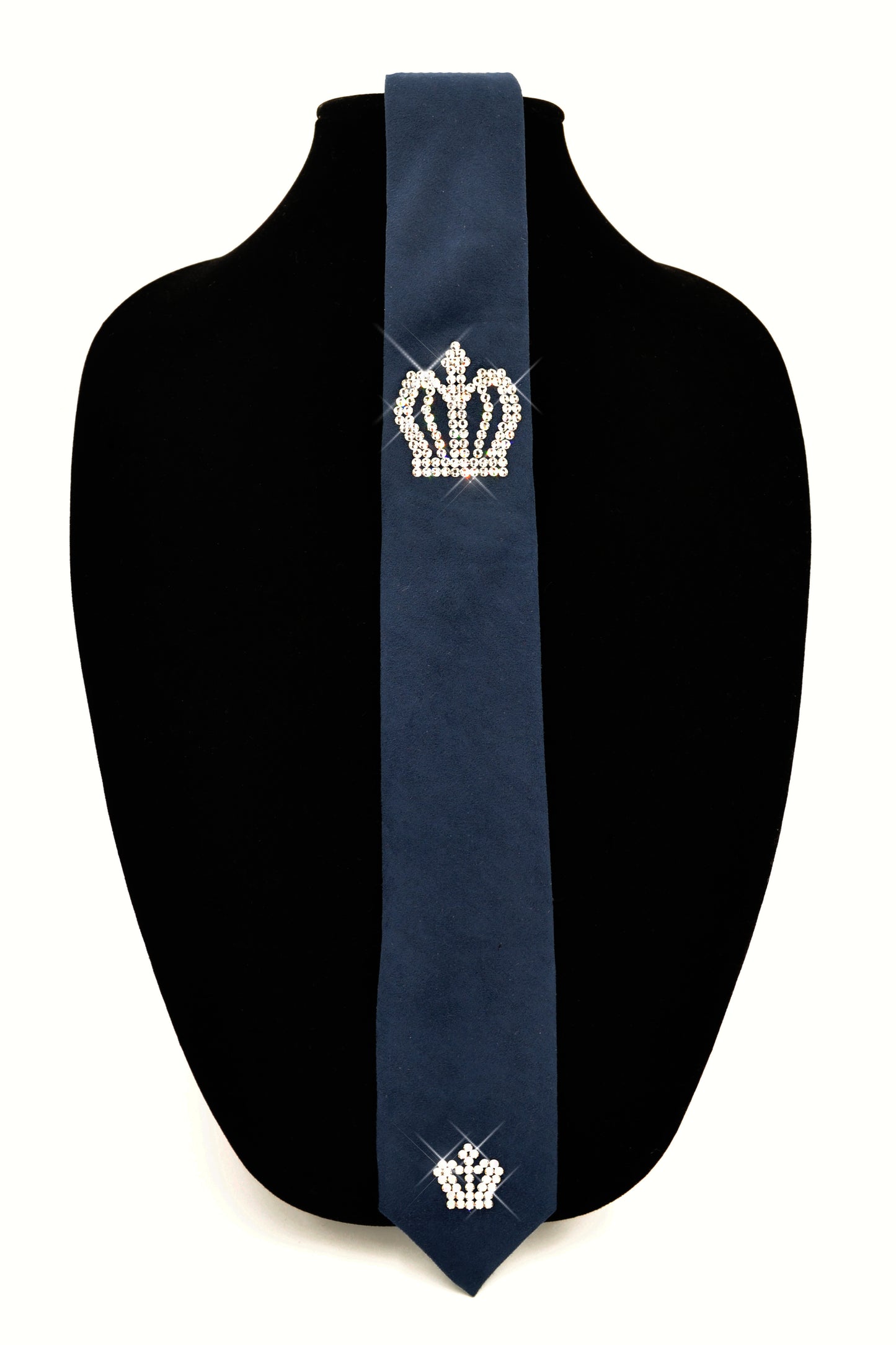 Blue suede tie with swarovski crystals, wedding tie accessory