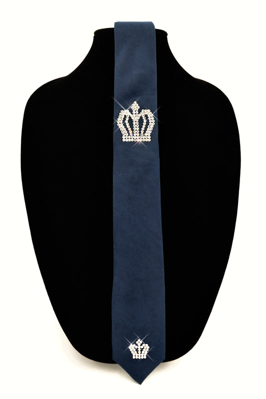 Blue suede tie with swarovski crystals, wedding tie accessory