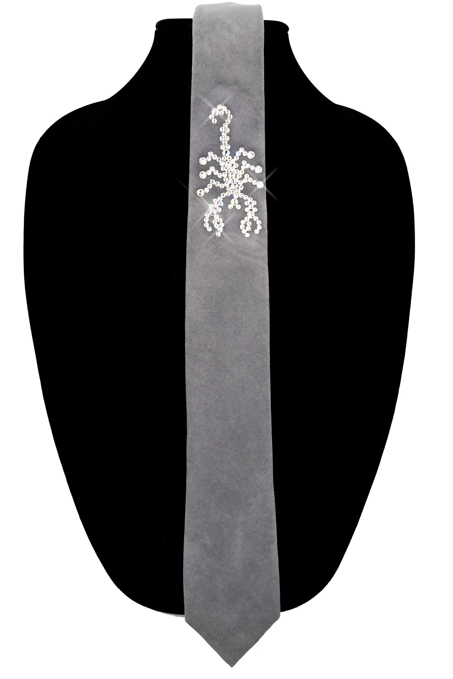 Grey suede tie with swarovski crystals, wedding tie accessory with scorpio