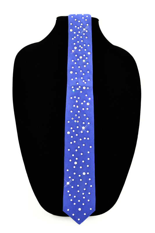 Blue suede tie with swarovski crystals, wedding tie accessory