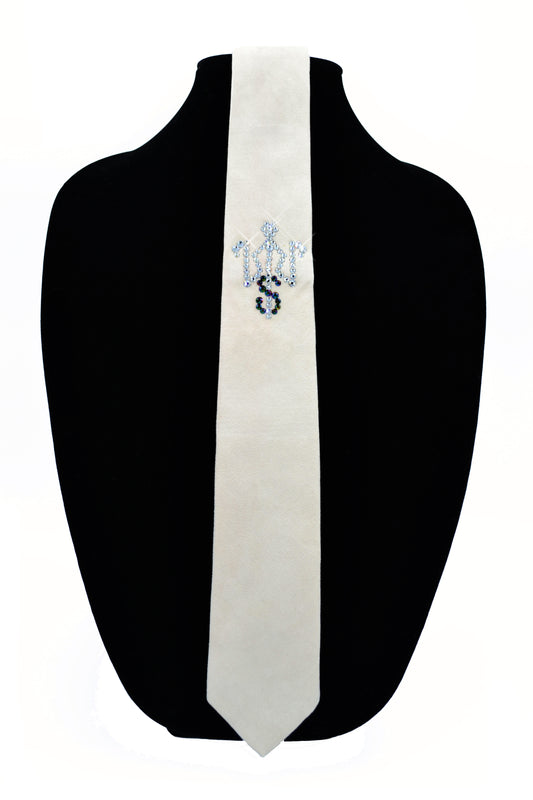 White tie, wedding accessory, suede tie with swarovski crystals,
