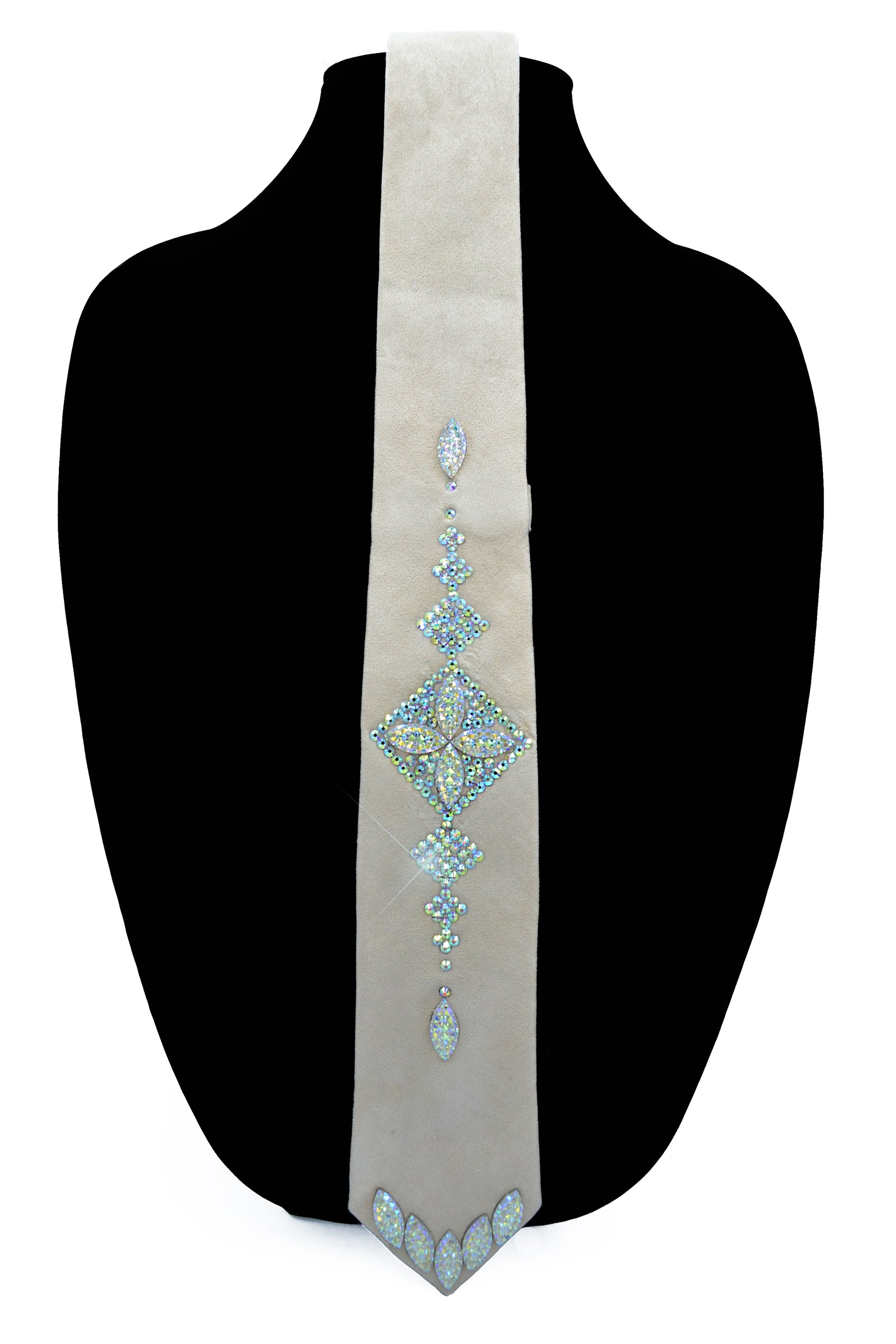 White suede tie with rhinestones, wedding tie accessory