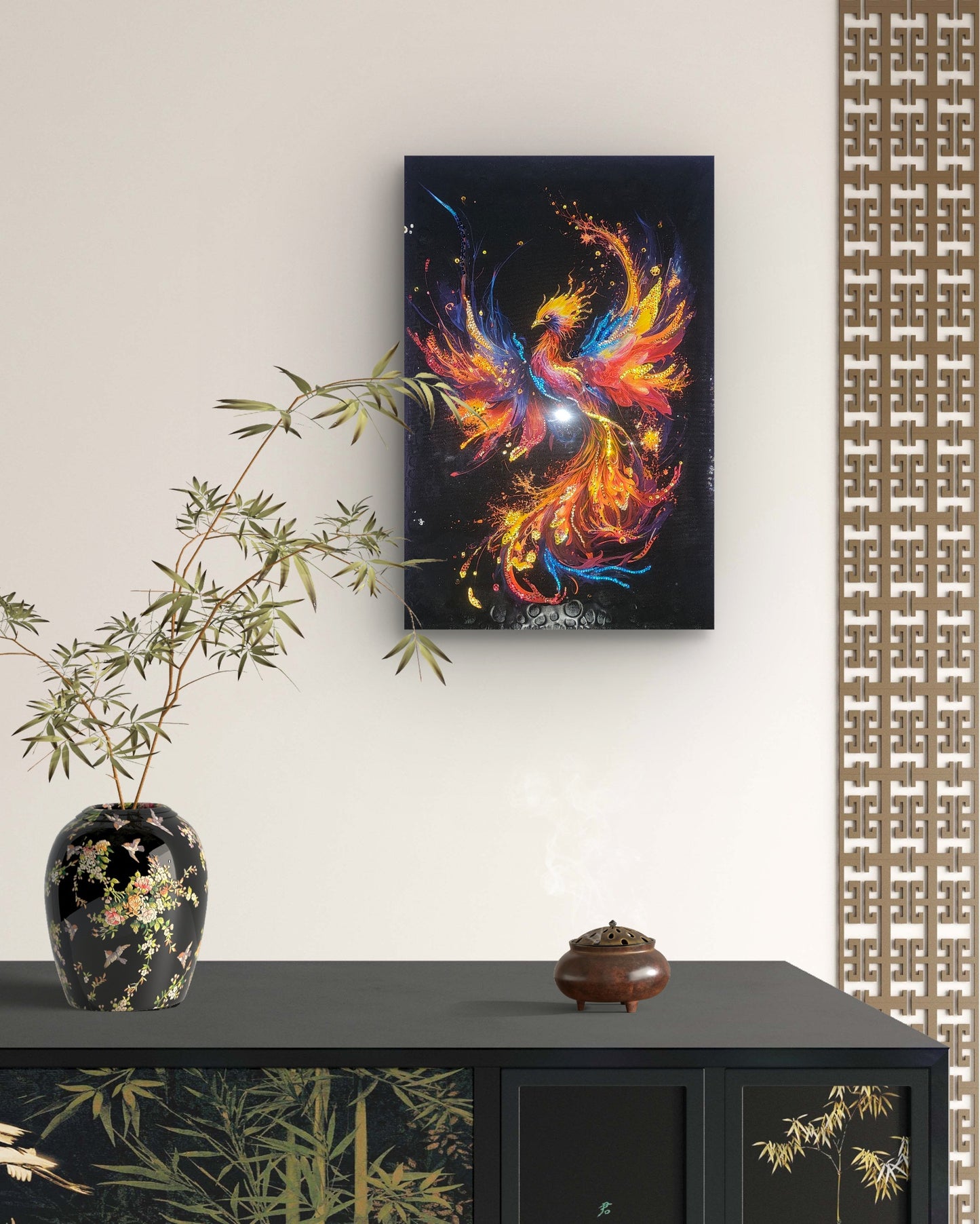 Resin sparkling art canvas "Rising Phoenix"