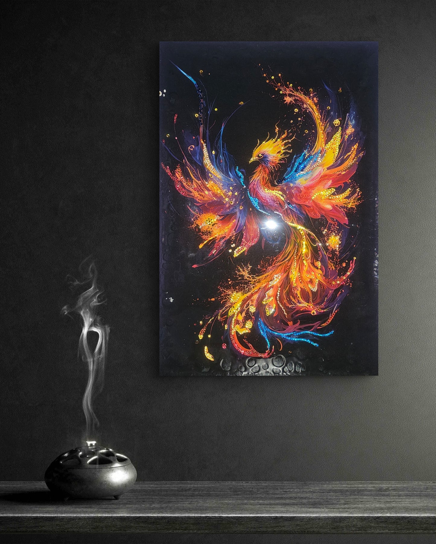 Resin sparkling art canvas "Rising Phoenix"