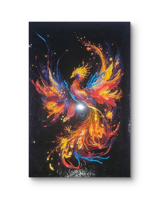 Resin sparkling art canvas "Rising Phoenix"