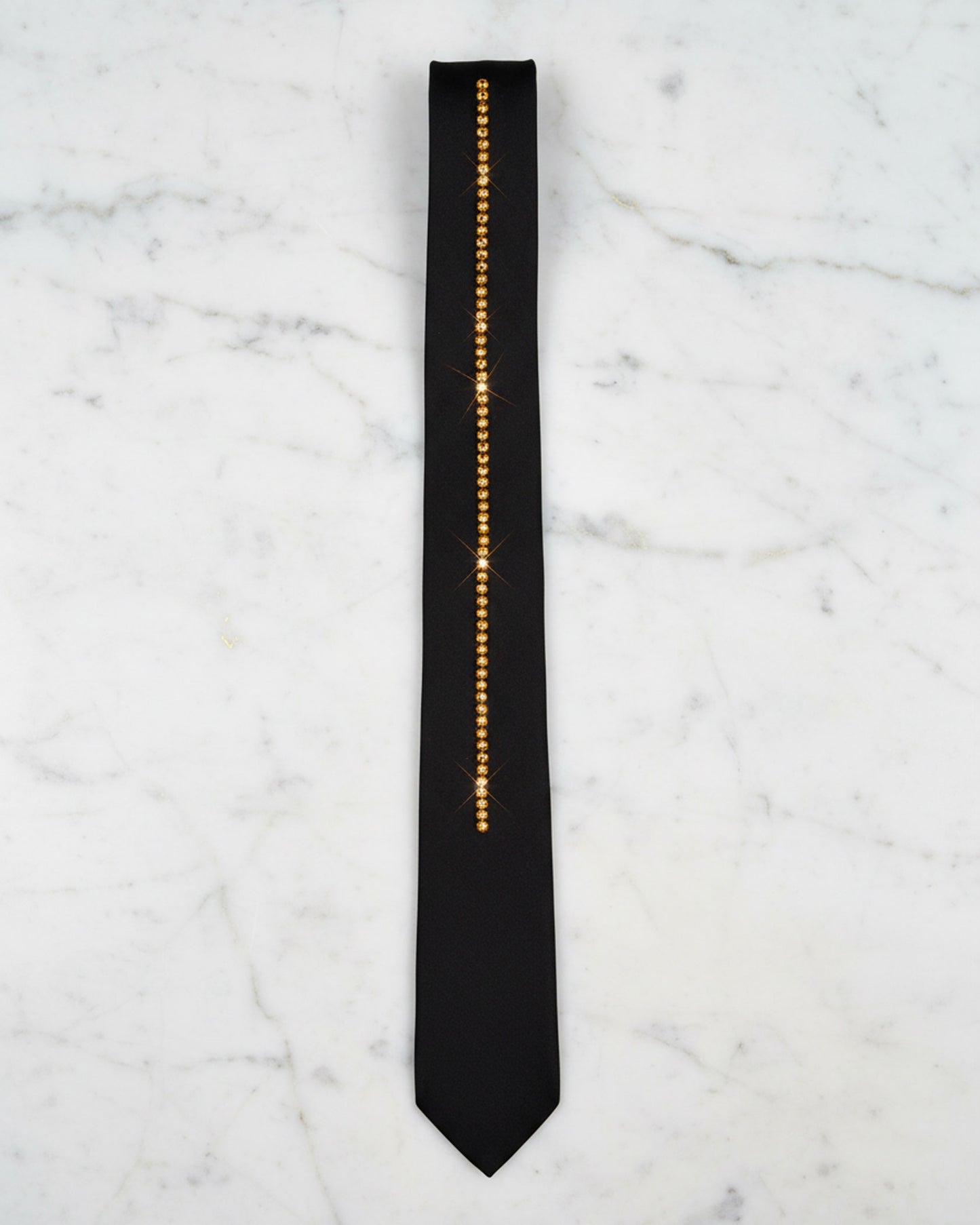 Black necktie with Swarovski crystals, wedding accessory