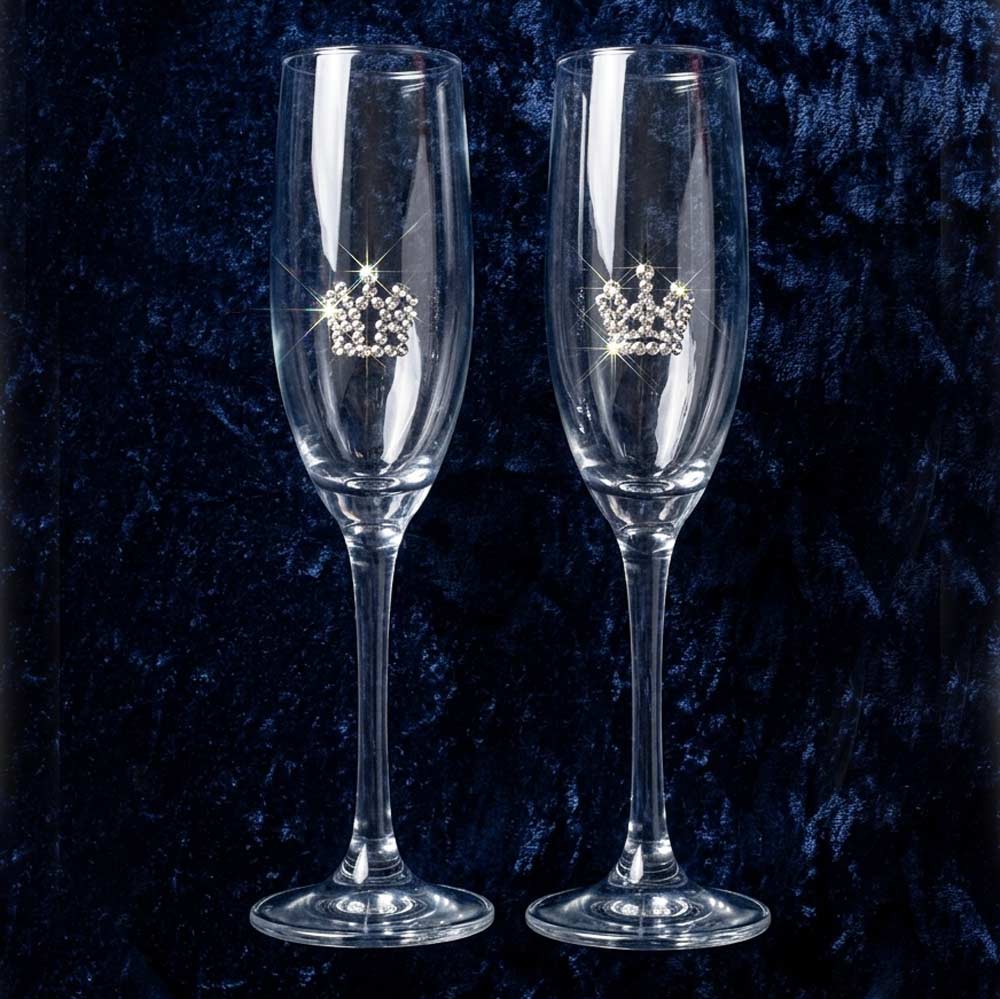 Celebration royal crown rhinestone luxury wedding champagne flutes