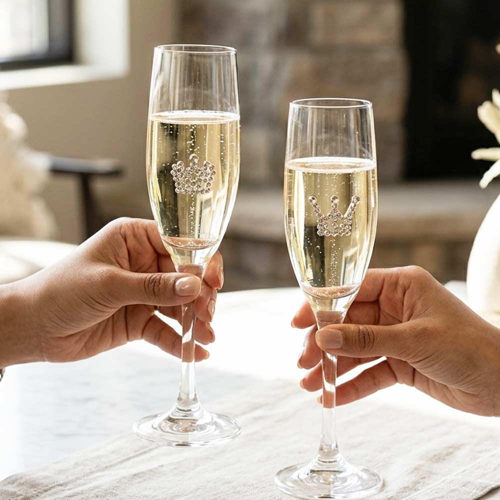 Celebration royal crown rhinestone luxury wedding champagne flutes