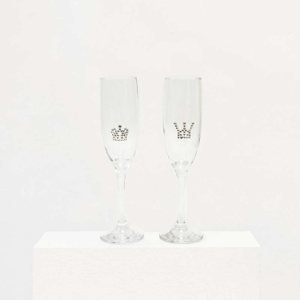 Celebration royal crown rhinestone luxury wedding champagne flutes
