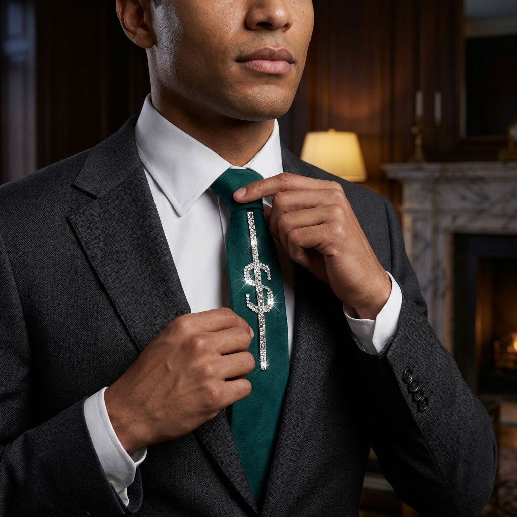 Green necktie with Swarovski crystals