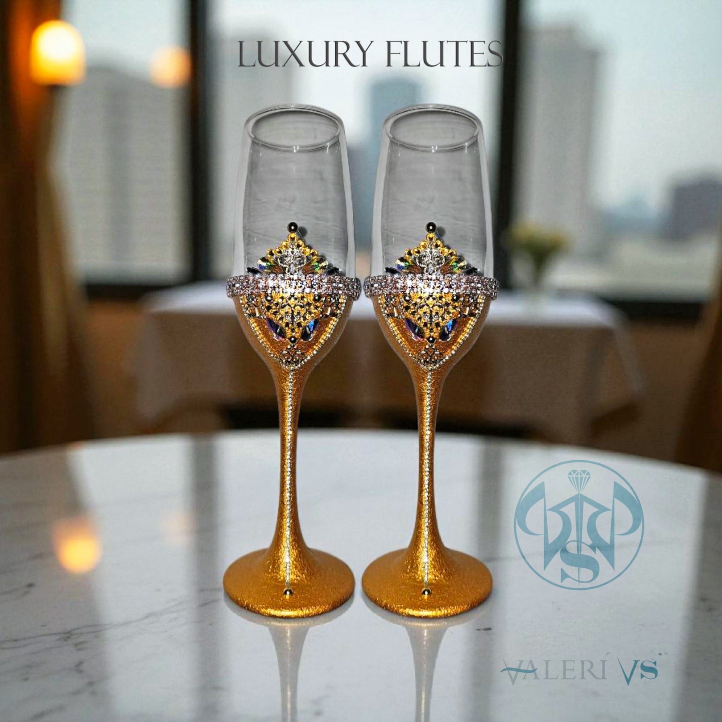 Sparkling luxury gold champagne flutes