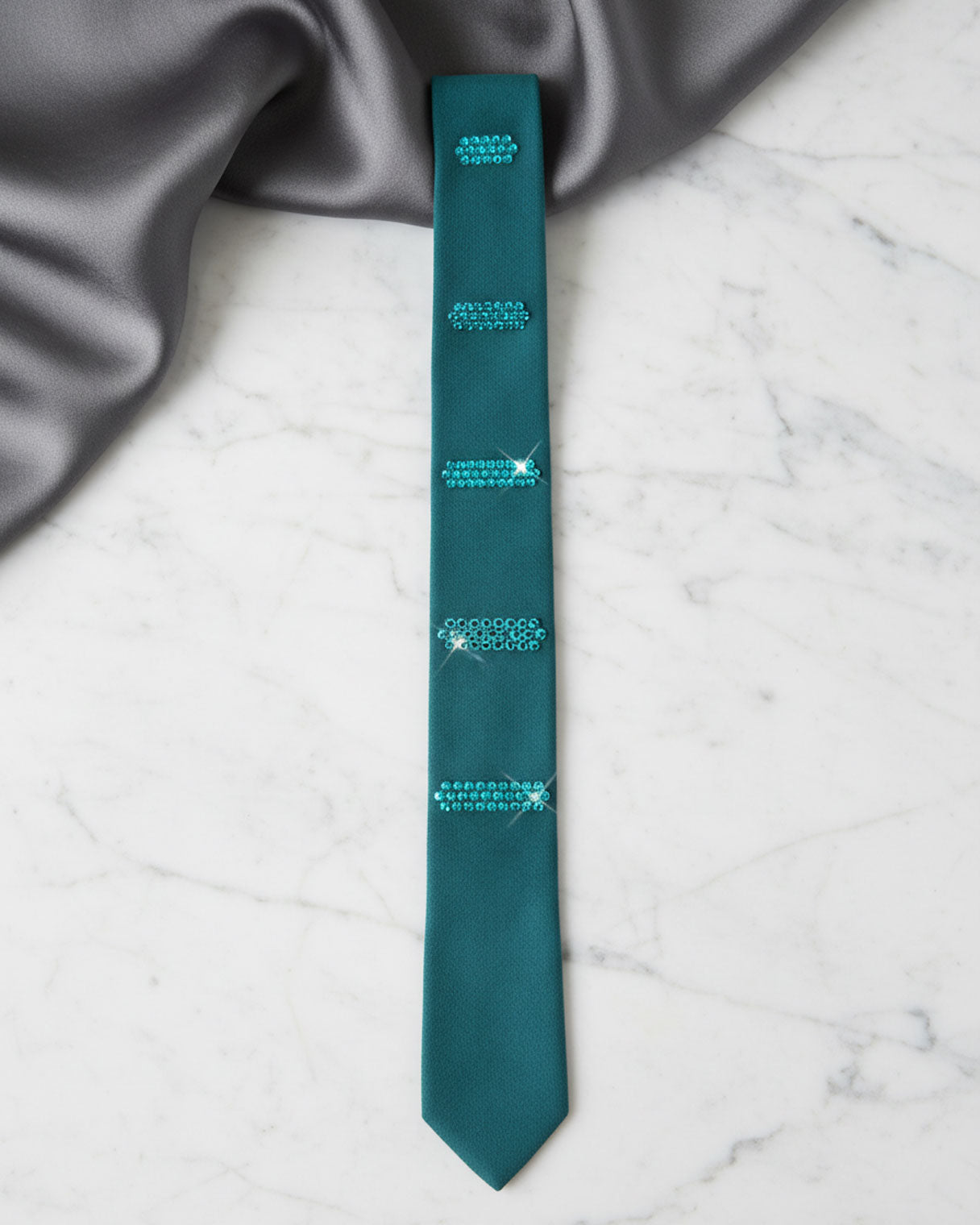 Green slim-fit suede wedding necktie with Swarovski crystals