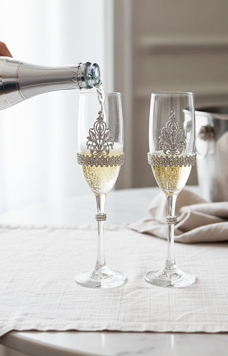 Celebration rhinestone design champagne flutes