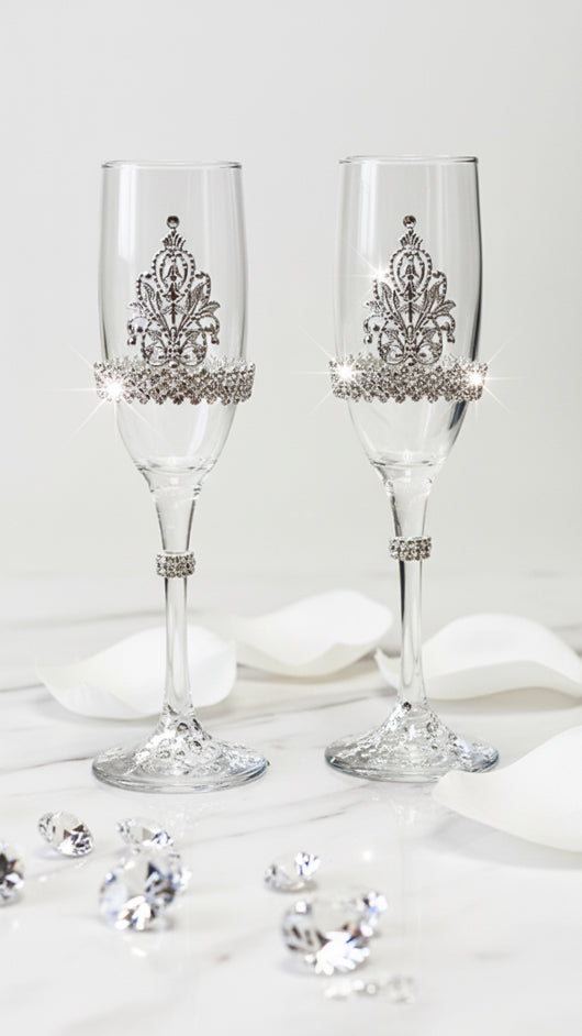Celebration rhinestone design champagne flutes