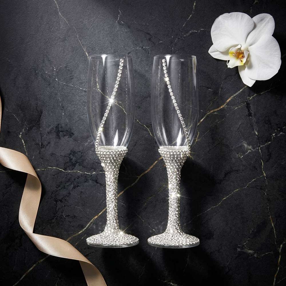 Celebration rhinestone wedding champagne flutes