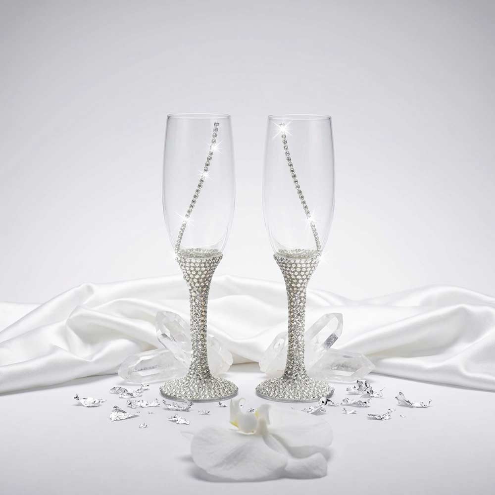 Celebration rhinestone wedding champagne flutes