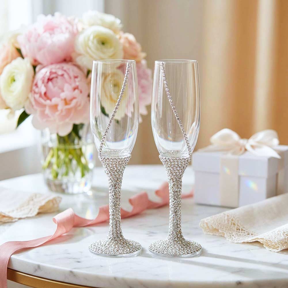 Celebration rhinestone wedding champagne flutes