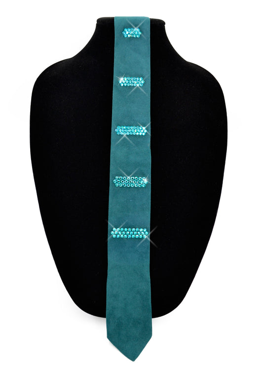 Green slim-fit suede wedding necktie with Swarovski crystals