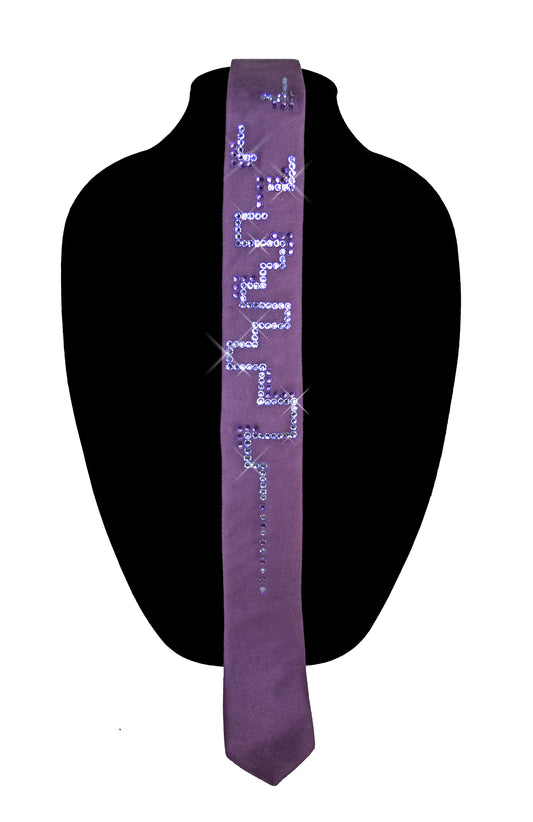 Purple suede necktie with Swarovski crystals